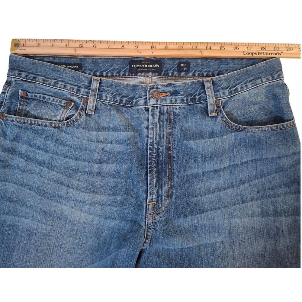 Lucky Brand 181 Relaxed Straight Mens Blue Jeans 38x34 Medium Wash 100% Cotton - Picture 8 of 12